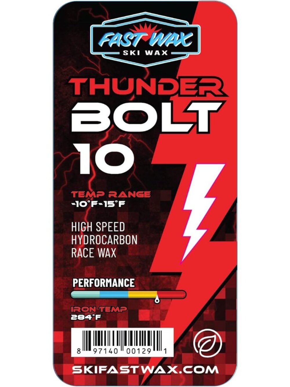 Fast Wax - Thunderbolt 10 - Non Fluoro 80g Pure Paraffin Wax Bar in White - Made